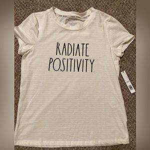 NWT Rae Dunn Radiate Positivity T-Shirt-Pale Yellow Stripe-Small